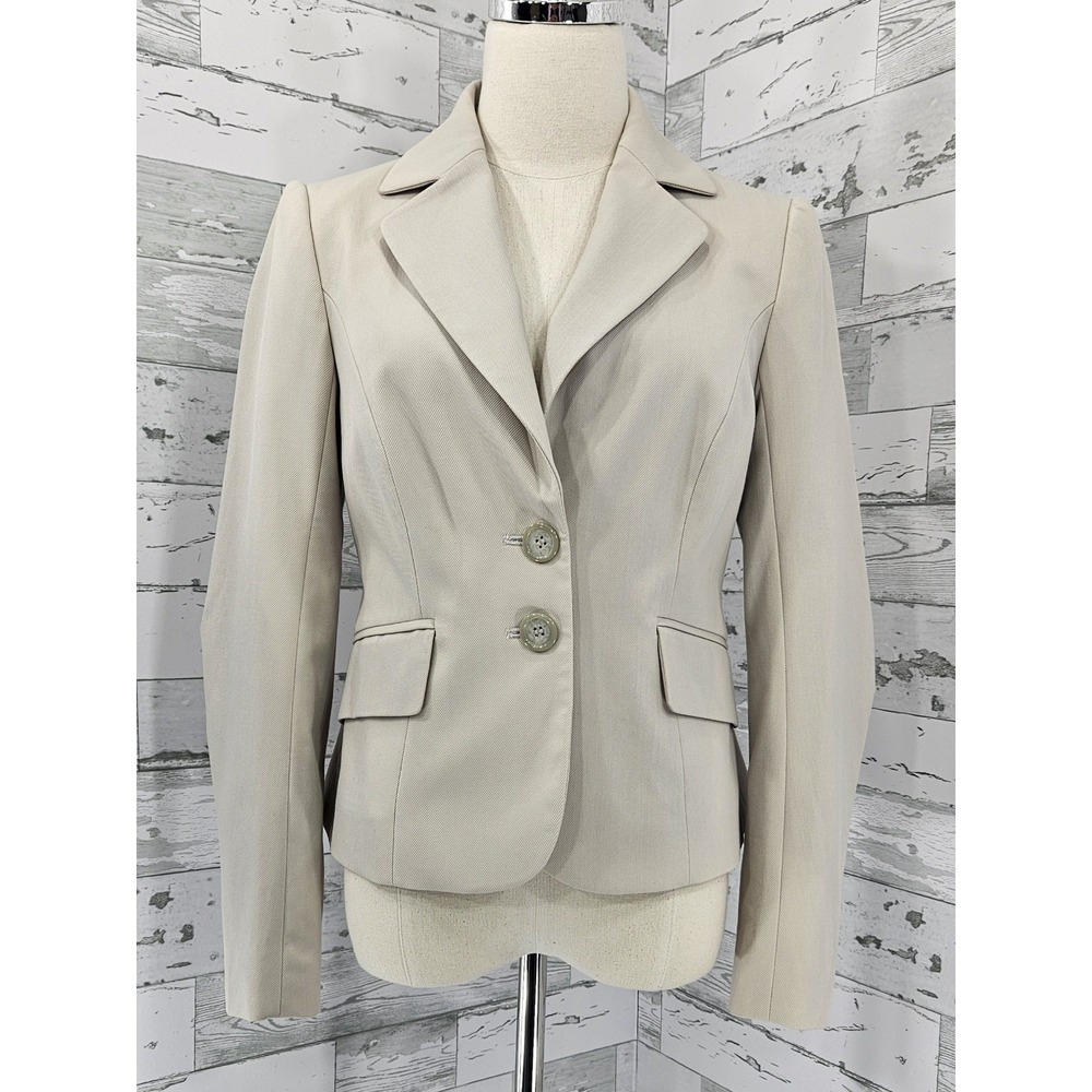 Studio 400 The Limited Beige Two Button Blazer Jacket Pleated Elbow Women Size 4